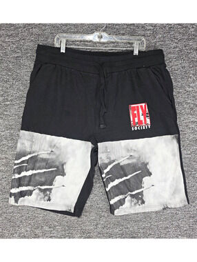 Y2K Fly Society Graphic Print Fleece Sweat Shorts Men Drawstring Pockets 3XL